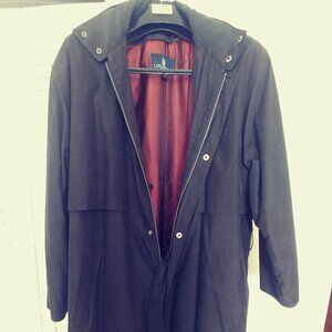 Men's Black London Fog Trench Coat 46 Reg Zip Out Lining Belted